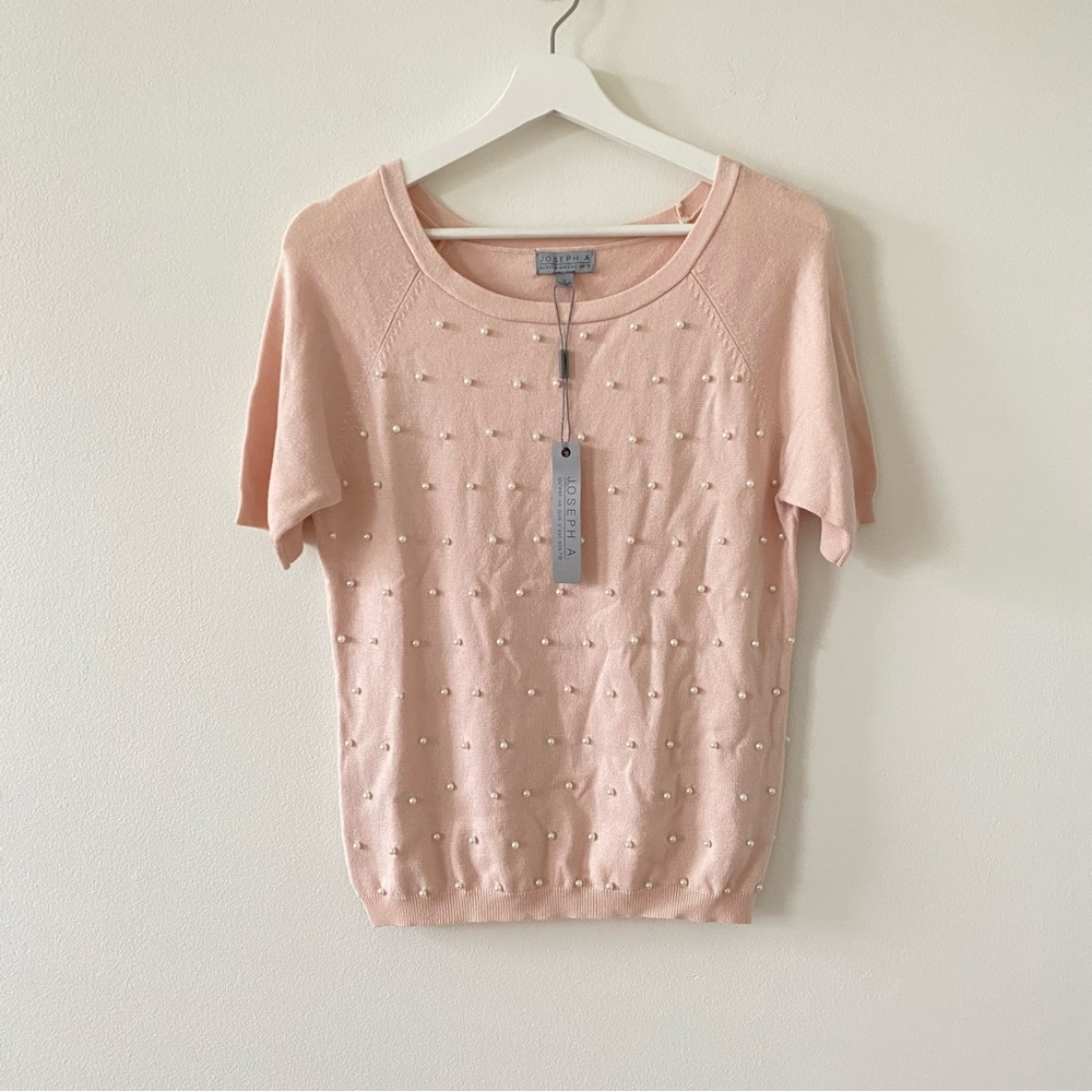 Joseph A. Women’s Sweater Pearls Beaded Short Sleeve Top